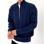 Men’s Stand Collar Half-Zip Knit Sweater – American Street Style - Image 6