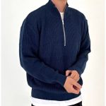 Men’s Stand Collar Half-Zip Knit Sweater – American Street Style - Image 5