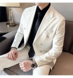 White Double-Breasted Men’s Suit 3-Piece Slim Fit Formal Tuxedo - Image 3