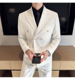White Double-Breasted Men’s Suit 3-Piece Slim Fit Formal Tuxedo - Image 2