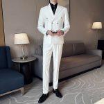 White Double-Breasted Men’s Suit 3-Piece Slim Fit Formal Tuxedo