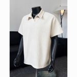 Dark Gray Textured Men’s Polo Shirt Retro Casual Short Sleeve - Image 2