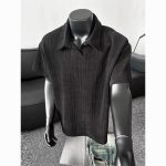 Dark Gray Textured Men’s Polo Shirt Retro Casual Short Sleeve - Image 3