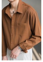 Korean Style Wrinkle Texture Loose Fit Long Sleeve Shirt for Men - Image 11