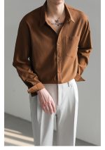 Korean Style Wrinkle Texture Loose Fit Long Sleeve Shirt for Men - Image 9