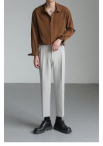 Korean Style Wrinkle Texture Loose Fit Long Sleeve Shirt for Men - Image 8