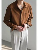 Korean Style Wrinkle Texture Loose Fit Long Sleeve Shirt for Men - Image 5