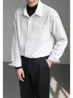 Korean Style Wrinkle Texture Loose Fit Long Sleeve Shirt for Men - Image 2