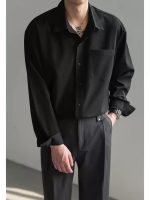 Korean Style Wrinkle Texture Loose Fit Long Sleeve Shirt for Men - Image 3