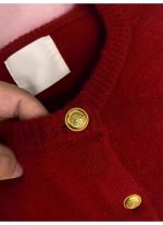 Red Vintage Soft Knit Cardigan for Women - Image 7