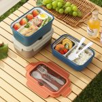 Nordic Style Microwaveable Lunch Box – PP Outer Shell with 304 Stainless Steel Compartment, Fork & Spoon Included – Portable and Leak-Proof Food Container - Image 4