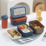 Nordic Style Microwaveable Lunch Box – PP Outer Shell with 304 Stainless Steel Compartment, Fork & Spoon Included – Portable and Leak-Proof Food Container - Image 5