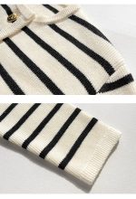 Black and White Striped Knit Cardigan Short Button Up Sweater Jacket - Image 6