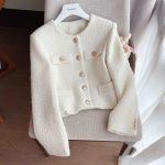Elegant Tweed Short Jacket for Women Petite Fit Wool Blend Outerwear - Image 12
