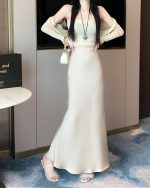 Chic French Fishtail Skirt: Acetate Satin Elegance - Image 7