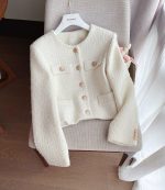 Elegant Tweed Short Jacket for Women Petite Fit Wool Blend Outerwear - Image 13