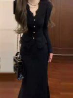 French Black Knit Dress Set for Women – Elegant Outfit for Petite Fit - Image 7