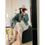 White Lace skirt  high-waisted long a-line mid-length skirt - Image 5