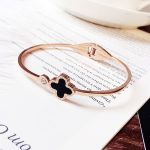 Four Leaf Clover Titanium Steel Rose Gold Open Bracelet for Women - Image 11