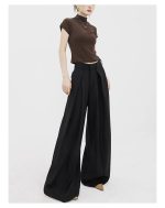 Women's Wide Leg Straight Trousers - High Waist Extra Long Dress Pants - Image 4