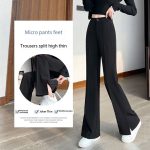 High-waisted loose slim fit versatile casual slit boot-cut suit pants - Image 3