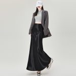 High Waist Acetate Satin A-Line Fishtail Midi Skirt - Image 8