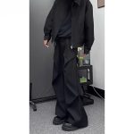 Unisex Black Wide-Leg Trousers – Loose Fit Cleanfit Flared Floor-Length Pants - Image 4