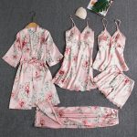 Silk 5-Piece Women's Sleepwear Set with Chest Pads – Camisole Dress, Robe & Loungewear - Image 9