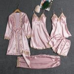 Silk 5-Piece Women's Sleepwear Set with Chest Pads – Camisole Dress, Robe & Loungewear - Image 11