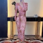 V-neck tie-dye slim waist long-sleeved lace-up hip-covering long wrap dress - Image 3