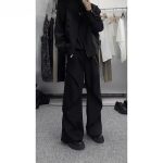 Unisex Black Wide-Leg Trousers – Loose Fit Cleanfit Flared Floor-Length Pants - Image 2