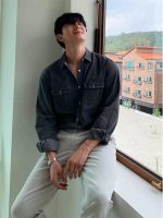 Men’s Vintage Denim Shirt – Korean Hong Kong Style Casual Long Sleeve Overshirt - Image 4
