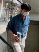 Men’s Vintage Denim Shirt – Korean Hong Kong Style Casual Long Sleeve Overshirt - Image 3