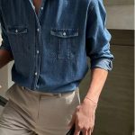 Men’s Vintage Denim Shirt – Korean Hong Kong Style Casual Long Sleeve Overshirt