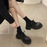 PLOVER Thick-soled Women's Lace-up British Style Slip-on Flats Leather Shoes - Image 6