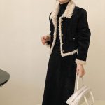 Fleece Lined Tweed Style Two Piece Outfit Slimming Jacket and Skirt Set - Image 2