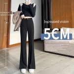 High-waisted loose slim fit versatile casual slit boot-cut suit pants - Image 5