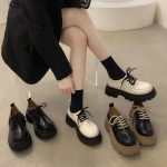 PLOVER Thick-soled Women's Lace-up British Style Slip-on Flats Leather Shoes - Image 3