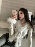 V-Neck Tie-Front Cropped Knit Cardigan - Image 24