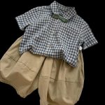 Boys Plaid Loose Fit T-Shirt and Pants Set – Korean Style Kids Outfit - Image 5
