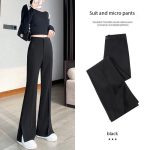 High-waisted loose slim fit versatile casual slit boot-cut suit pants - Image 6
