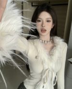 V-Neck Tie-Front Cropped Knit Cardigan - Image 10