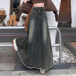 High Waist Denim A-Line Midi Skirt for Women - Image 6