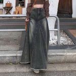 High Waist Denim A-Line Midi Skirt for Women - Image 4