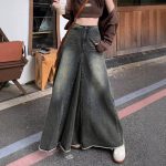 High Waist Denim A-Line Midi Skirt for Women