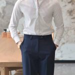 Men’s Wrinkle-Resistant Striped Shirt – Korean Style Hidden Button Smart Casual Dress Shirt