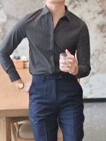 Men’s Wrinkle-Resistant Striped Shirt – Korean Style Hidden Button Smart Casual Dress Shirt - Image 2