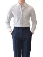 Men’s Wrinkle-Resistant Striped Shirt – Korean Style Hidden Button Smart Casual Dress Shirt - Image 5