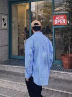 Men’s Vintage Striped Work Shirt – Loose Fit American Style Long Sleeve Pocket Shirt - Image 3
