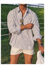 Men’s Vintage Striped Work Shirt – Loose Fit American Style Long Sleeve Pocket Shirt - Image 10